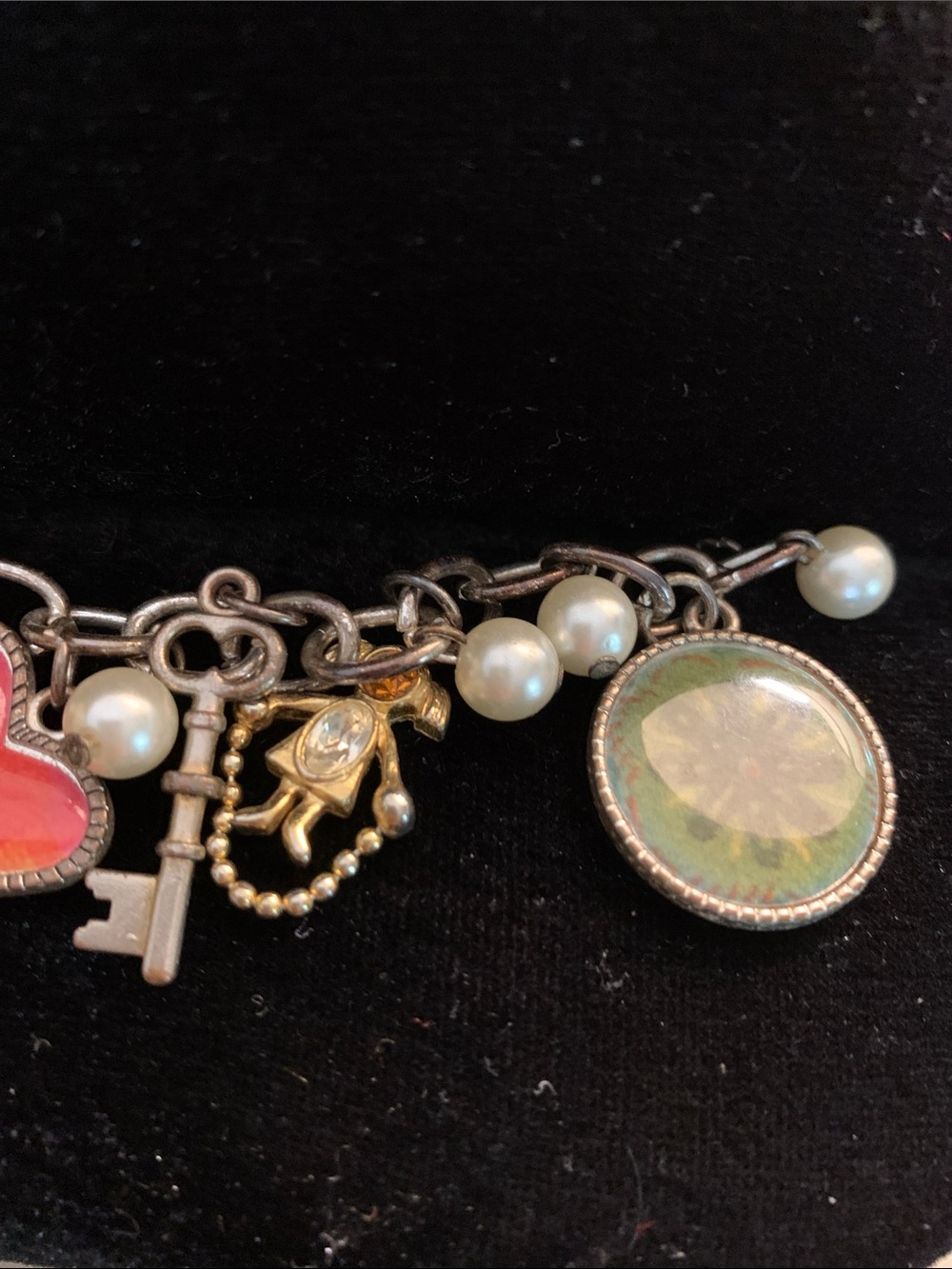Hand Crafted Charmed Heart & Star Bracelet with Pearls - Red & Pink Accents - Picture 5 of 5